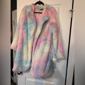 Colorful rainbow pastel unicorn Faux Fur Women's Coat